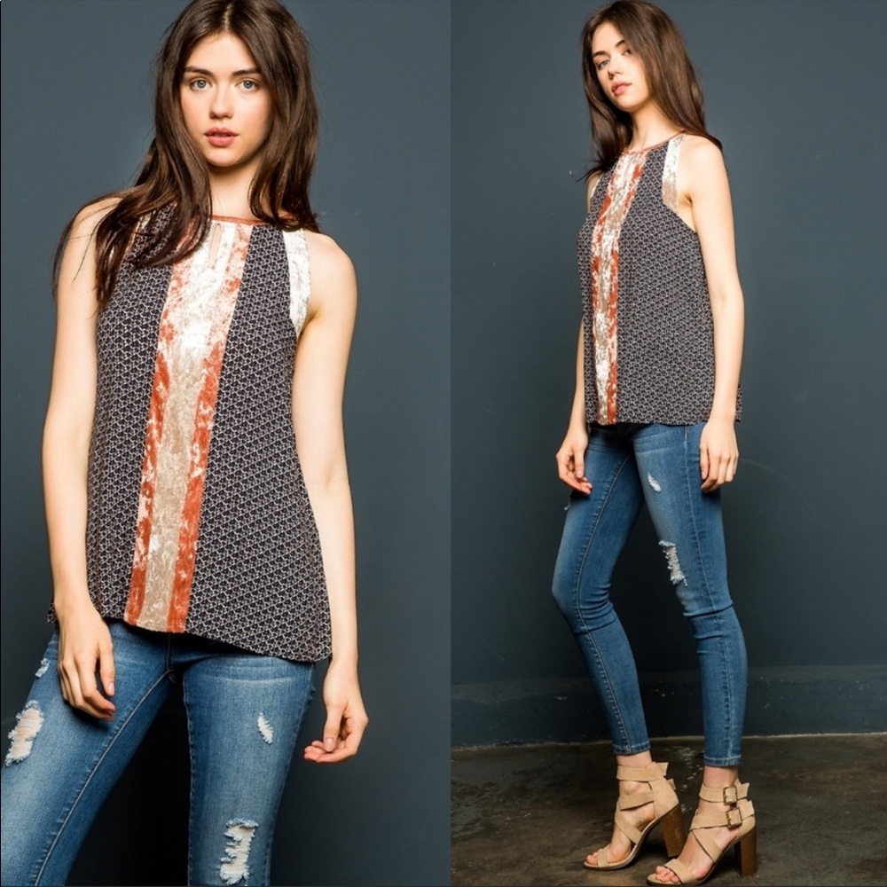 Super Cute THML Printed Halter. Velvet Panel. 100% Rayon. Size XS